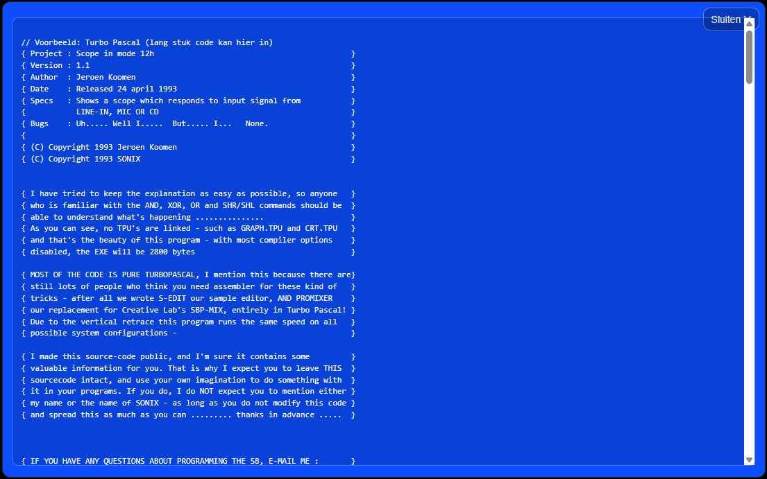 Example code – Turbo Pascal/ASM